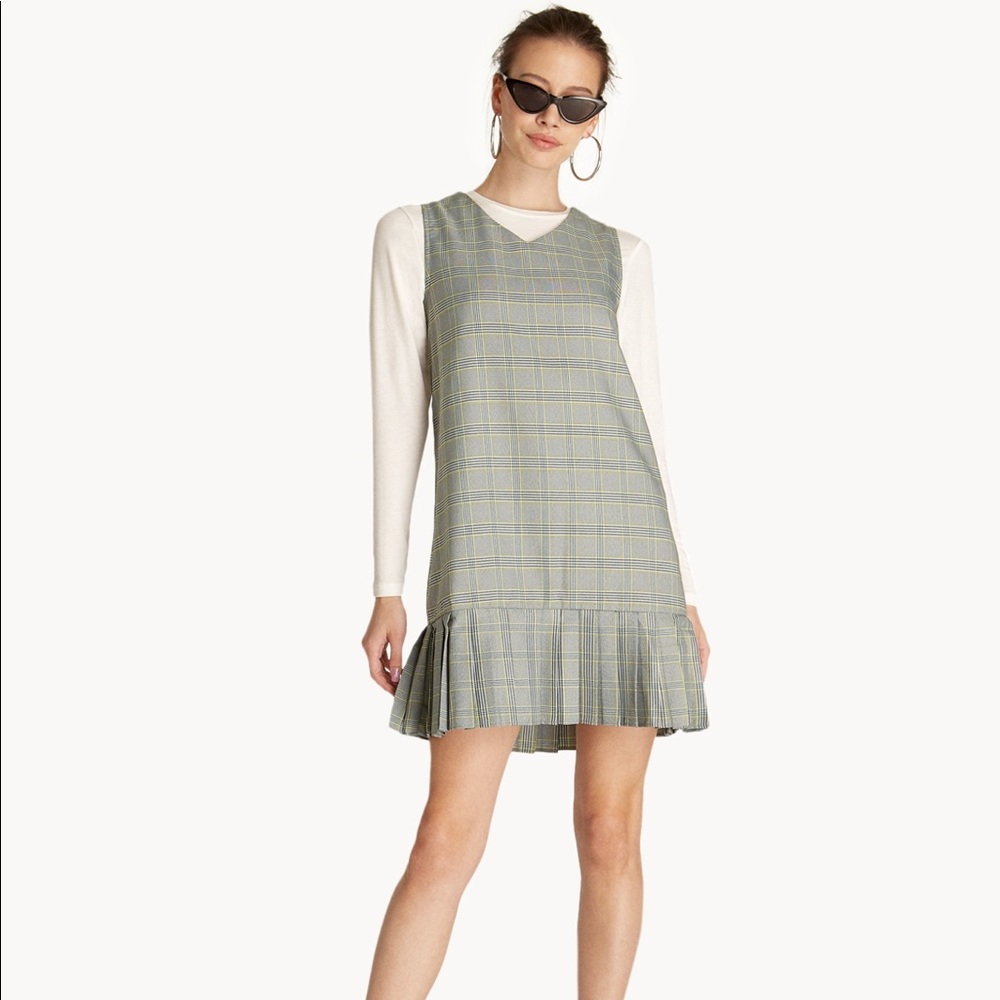 Plaid Pleated V-Neck Mini Dress